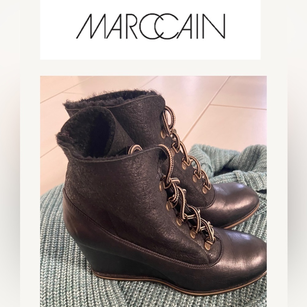 🇮🇹🐑MARCCAIN Italian leather fur boots with shirling  lining 39